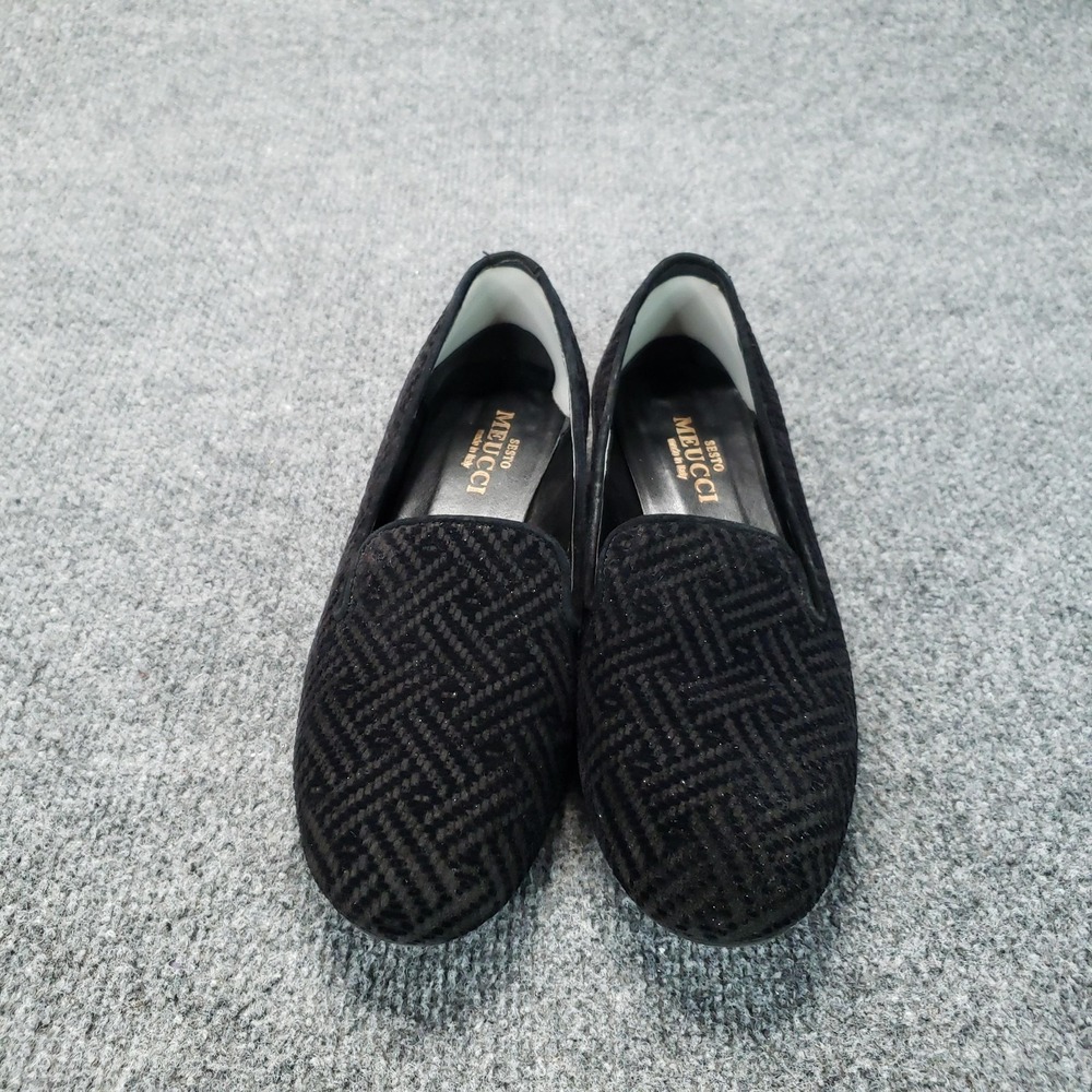Sesto Meucci Shoes Womens Size 8 Black Velvet Loafer Flats Slip On Italy Glitter - Picture 3 of 16